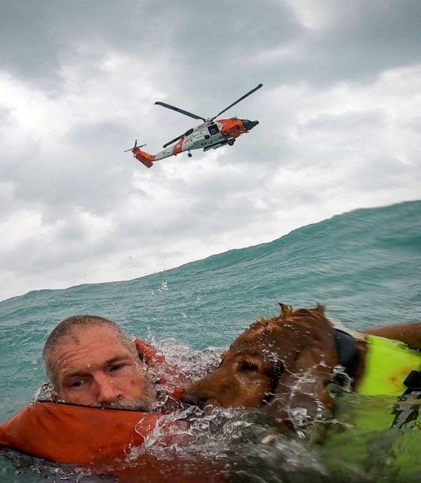 The United States Coast Guard rescued a sailor and his dog stranded in the Gulf of Mexico off the coast of Florida as Hurricane Helene barreled its way toward land Thursday.