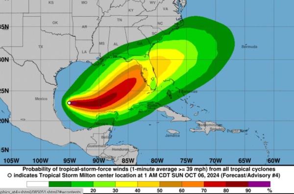 A hurricane map showing windspeed probabilities for Milton as syndicated in Daytona Beach News-Journal